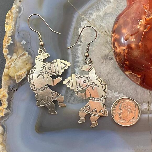 Vintage Signed Native American Sterling Silver Dancer Dangle Earrings For Women - Picture 8 of 10